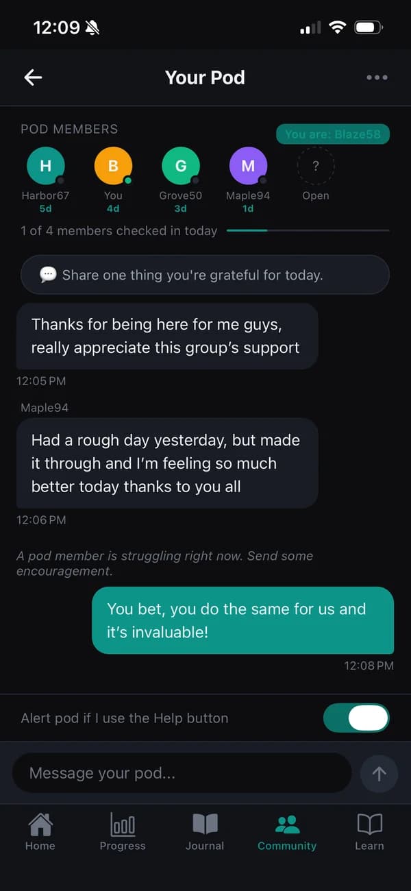 Recovery pod chat in Hexys